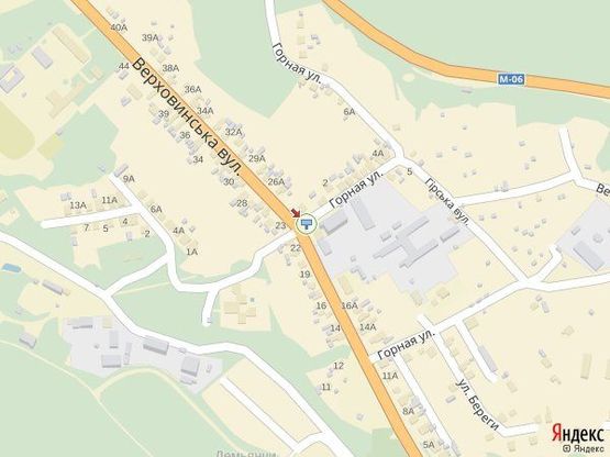 Схема рекламної площини за адресою м. Свалява, на розі вул. Верховинська та вул. Гірська