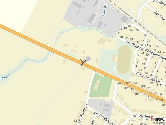 Схема рекламної площини за адресою м. Тячів вул.Червоноармійська, вїзд 150м.стадіон, ресторани, аква парк, азс в сторону м. Рахів