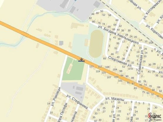 Схема рекламної площини за адресою м. Тячів вул.Червоноармійська, вїзд 100м.стадіон, ресторани, аква парк, азс в сторону м. Рахів