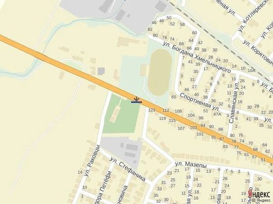 Схема рекламної площини за адресою м. Тячів вул.Червоноармійська, вїзд 100м.стадіон, ресторани, аква парк, азс в сторону м. Рахів