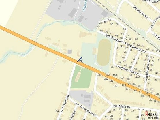 Схема рекламної площини за адресою м. Тячів вул Армійська, біля стадіону, ресторани, АЗС, Аквапарк в сторону м. Мукачево