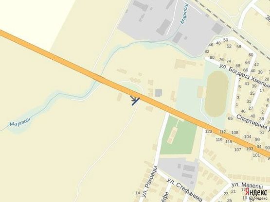 Схема рекламної площини за адресою м. Тячів вул. Армійська,  біля стадіону,  ресторан «Оксана» та автомийки Мукачево-Рогатин