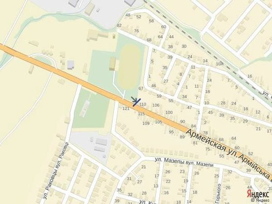 Схема рекламной плоскости по адресу м. Тячів вул.Армійська, вїзд в місто з сторони м.Хуст, Ужгород, біля стадіону