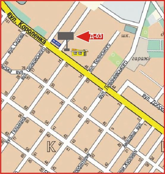 Схема рекламной плоскости по адресу угол ул. Короленко-Куйбышева