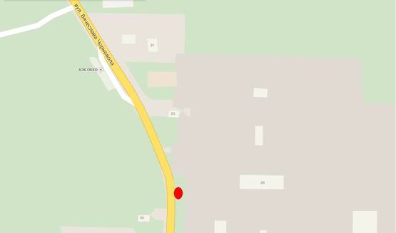 Схема рекламной плоскости по адресу м. Рівне вул. Чорновола, поряд з насосною станцією “Новий Двір”, неподалік автозаправки “ОККО” та супермаркету АТБ, в'їзд у місто Рівне