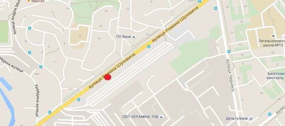 Схема рекламной плоскости по адресу м. Рівне вул. Шухевича 18, неподалік автозаправки “OKKO”.