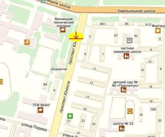 Схема рекламной плоскости по адресу проспект Юності, 4(північ)