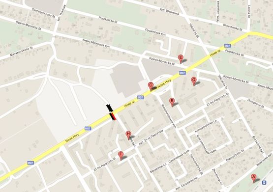 Схема рекламной плоскости по адресу Київ - Ковель, 15км+950м від Києва (в напр. Бородянки)