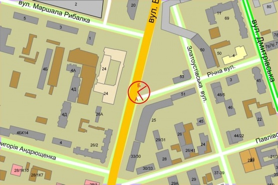 Схема рекламной плоскости по адресу Вячеслава Чорновола ул., 27/29 / Речная ул. (за 100м до перекрёстка с ул. Рыбалко)