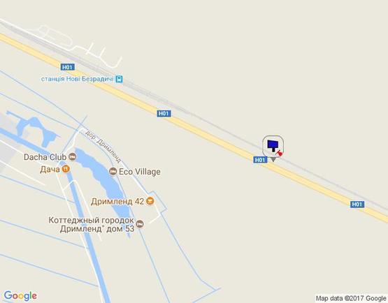 Схема рекламной плоскости по адресу Новообухівська траса, км 37+170 лево,перед ж/д станцией "Новые Безрадичи", напротив кот. Городок "Грин Вуд"