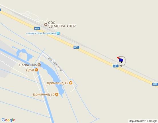 Схема рекламної площини за адресою Новообухівська траса, км 37+170 лево,перед ж/д станцией "Новые Безрадичи", напротив кот. Городок "Грин Вуд"