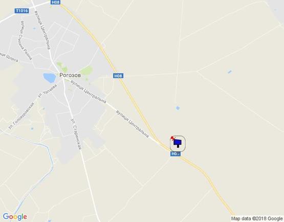 Схема рекламної площини за адресою Черкаська траса, Н-08 км 16+900 право, виїзд з с. Рогозів на Переяслав-Хмельницький