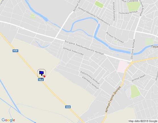 Схема рекламной плоскости по адресу Черкаська траса, об'їзд м.Переяслав-Хмельницкий, Н-08 км 45+820 ліво, 600м до АЗС "БРСМ"