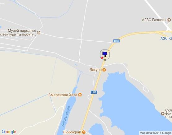 Схема рекламной плоскости по адресу Черкаська траса, об'їзд м. Переяслав-Хмельницький, Н-08 км 53+130 право, кафе "Лагуна", СП "Нібулон", перед АЗС "ТНК"