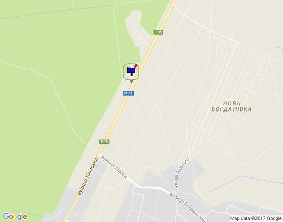 Схема рекламной плоскости по адресу Чернігівська траса, М-01, км 46+750 ліво, перед с. Богданівка, с.Залісся, за автобусною зупинкою "Лісова"