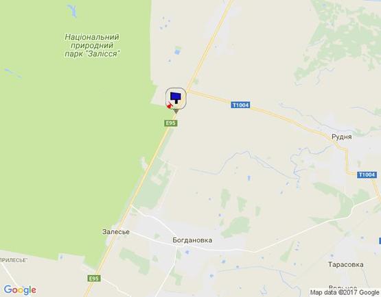 Схема рекламной плоскости по адресу Чернігівська траса, М-01, км 49+900 право, перед поворотом на с. Рудня