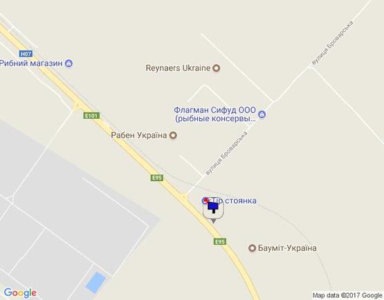 Схема рекламной плоскости по адресу об'їзд м. Бровари, траса М-01, км 34+500 право, с.Калинівка, термінал Raben,  "Флагман СіФуд", "Транс Логістік"