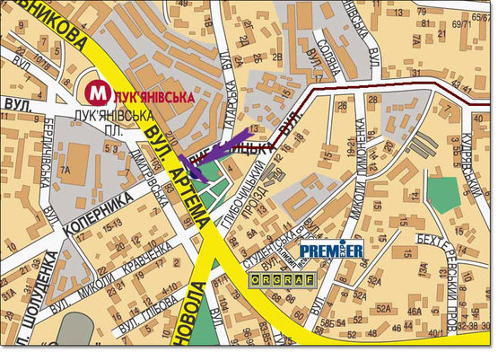 Схема рекламной плоскости по адресу ул.Глыбочицкая/ул.Артема направление кинокомплекса Киевская Русь