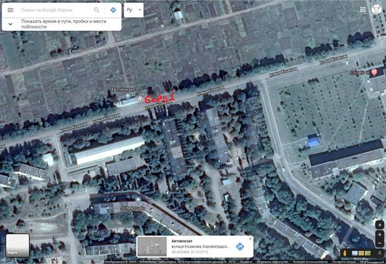 Схема рекламной плоскости по адресу Кіровоградська обл., Смолінська ОТГ, вул.,Казакова 10 (автовокзал)