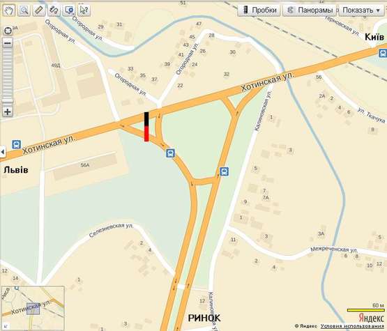 Схема рекламной плоскости по адресу вул.Калинівська-Хотинська (заїзд на Калинівський ринок зі ст. Києва)