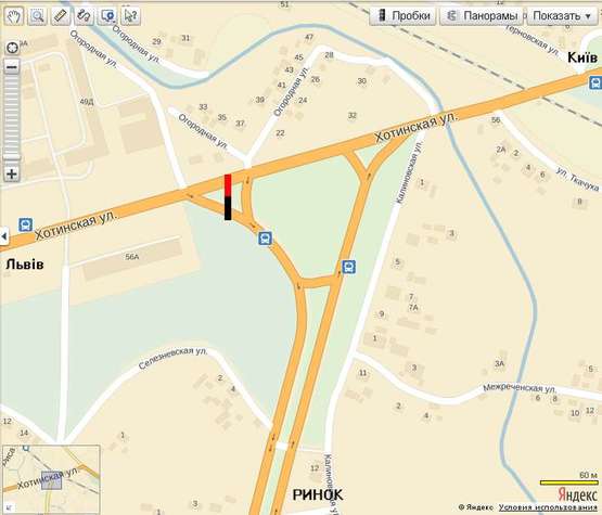 Схема рекламной плоскости по адресу вул.Калинівська-Хотинська (заїзд на Калинівський ринок зі ст. Києва)