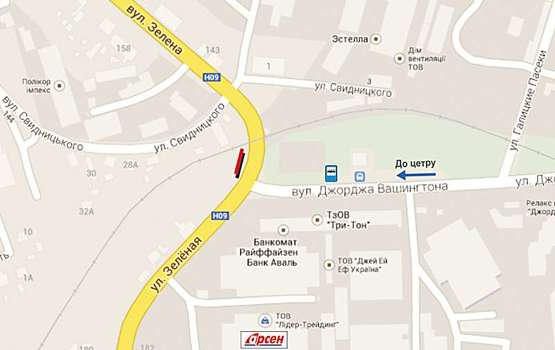 Схема рекламной плоскости по адресу Вашингтона - вул. Зелена (навпроти вул. Вашингтона, зліва)  верхній
