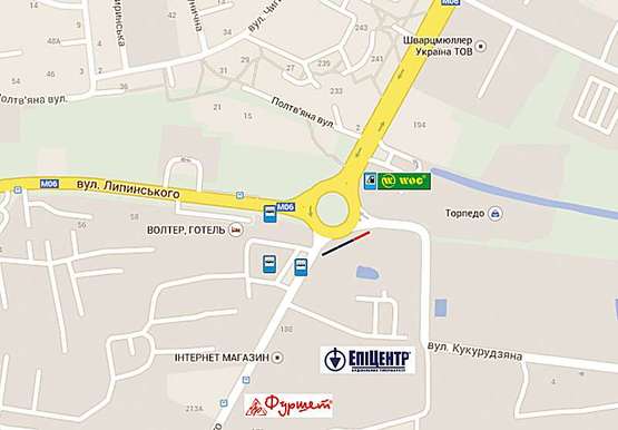 Схема рекламной плоскости по адресу Липинського - вул. Б. Хмельницького (зліва)ТЦ Фуршет. АС №2