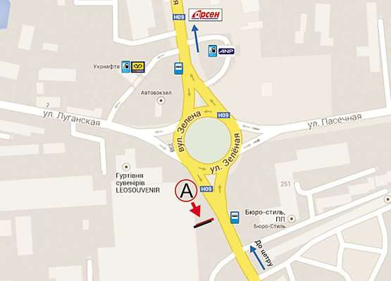 Схема рекламной плоскости по адресу Луганська - вул. Зелена (А нижній)