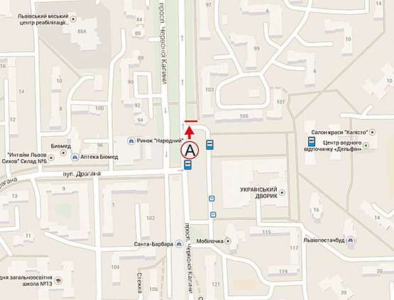 Схема рекламной плоскости по адресу Червоної Калини, 109 (за рухом)