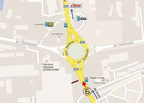 Схема рекламной плоскости по адресу Зелена -Луганська -  (Б нижній)