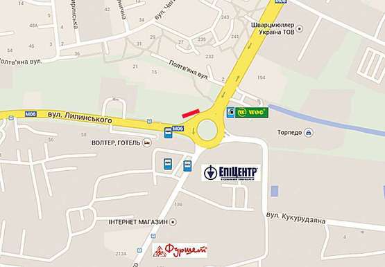 Схема рекламной плоскости по адресу Хмельницького - вул. Липинського - вул. Кукурудзяна №1  (лівий)