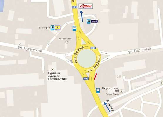 Схема рекламної площини за адресою вул.Зелена -  Пасічна (з-д "Побутприлад" №1 )