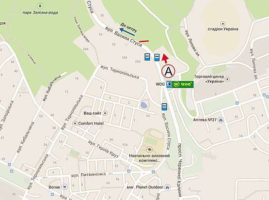 Схема рекламной плоскости по адресу Стуса, нижче будинку 47 (в центр)