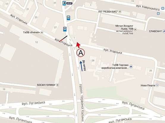 Схема рекламной плоскости по адресу Червоної Калини - вул. Угорська (лівий)