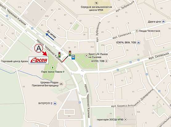 Схема рекламной плоскости по адресу пр.Червоної Калини (к-тр "Довженко", місце №2, ТЦ Арсен)