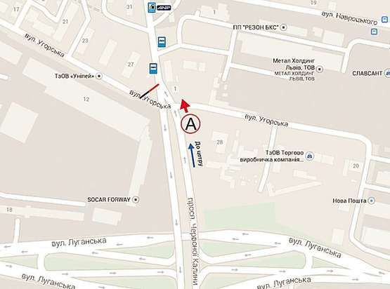 Схема рекламной плоскости по адресу Червоної Калини - вул. Угорська (правий)