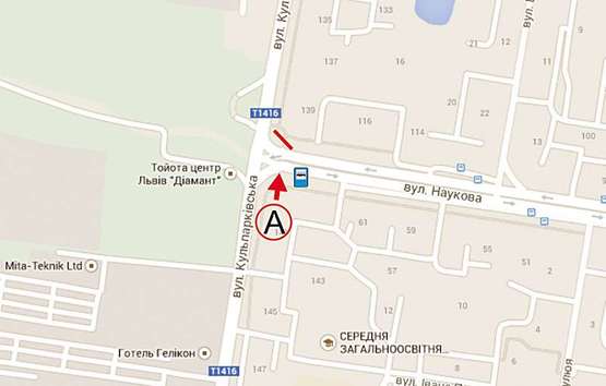 Схема рекламной плоскости по адресу вул.Наукова - вул. Кульпарківська, місце №1