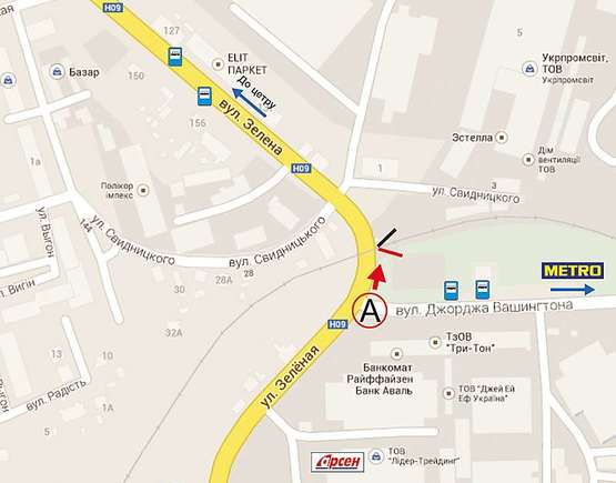 Схема рекламной плоскости по адресу вул.Зелена, 143а  №1 (переїзд біля вул. Дж. Вашінгтона) А
