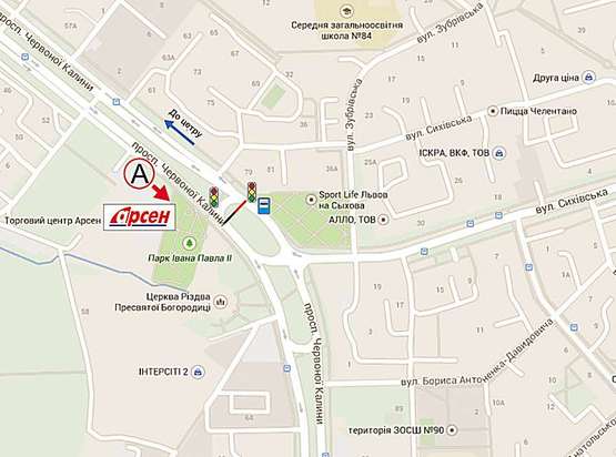 Схема рекламной плоскости по адресу пр.Червоної Калини (к-тр "Довженко", місце №1, ТЦ Арсен)