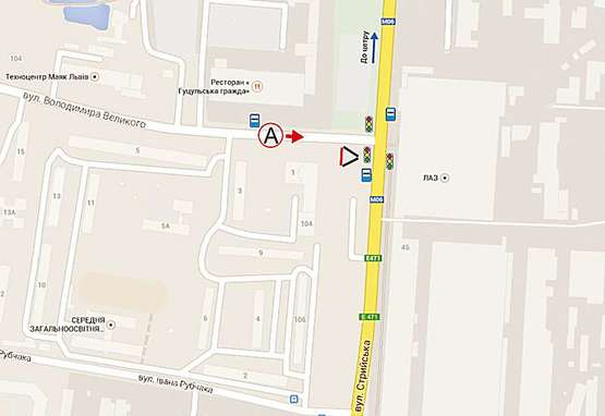 Схема рекламной плоскости по адресу Стрийська - вул. Володимира Великого (в центр по В. Великого)