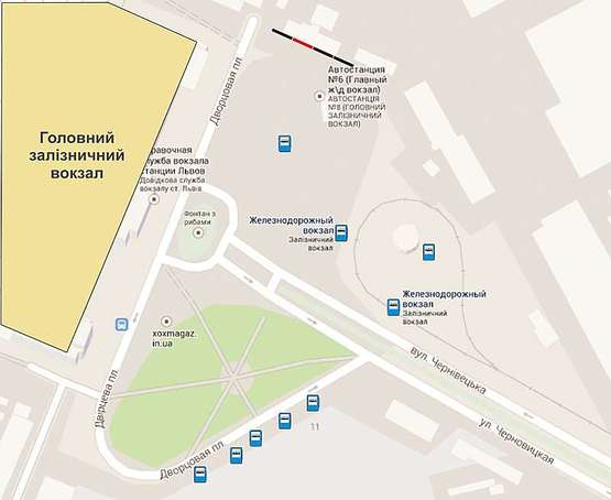 Схема рекламной плоскости по адресу пл.Двірцева   (Автобусна станція)   пл №1