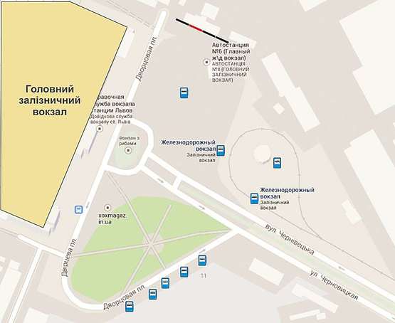 Схема рекламной плоскости по адресу Двірцева   (Автобусна станція)  пл. №2