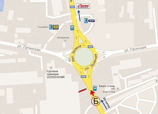 Схема рекламной плоскости по адресу Зелена -Луганська - (Б верхній)