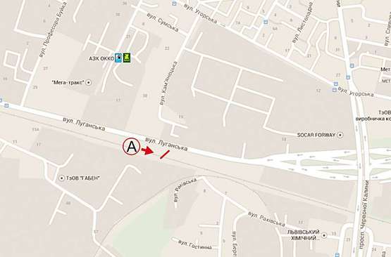 Схема рекламной плоскости по адресу Луганська №3 ст. А (маг-н Штурм)