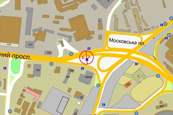 Схема рекламной плоскости по адресу Валерия Лобановского (Краснозвездный) проспект, выезд с Московской площади