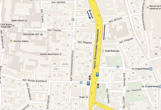 Схема рекламной плоскости по адресу Чорновола, 4 (м.2) статуправління, клуб " Міленіум"