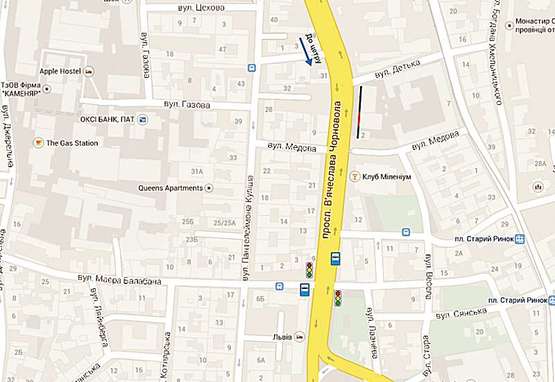 Схема рекламной плоскости по адресу Чорновола, 4 (м.3) статуправління, клуб " Міленіум"