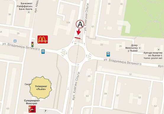 Схема рекламной плоскости по адресу Володимира Великого - кн. Ольги  ст. А