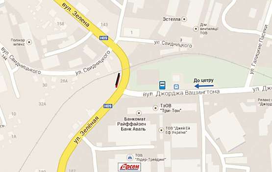 Схема рекламной плоскости по адресу Вашингтона - вул. Зелена (навпроти вул. Вашингтона, зліва)  нижній