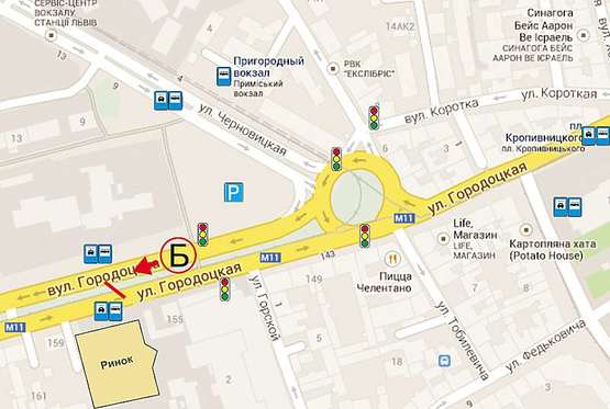 Схема рекламной плоскости по адресу Городоцкая К 7(Привокзальний ринок №2) з центру